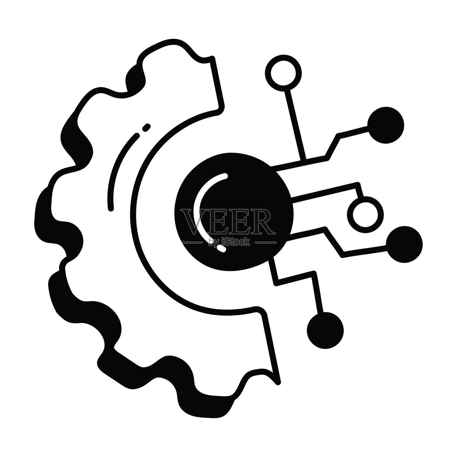 齿轮智能Ai涂鸦图标设计插图。科技符号白底EPS 10文件插画图片素材