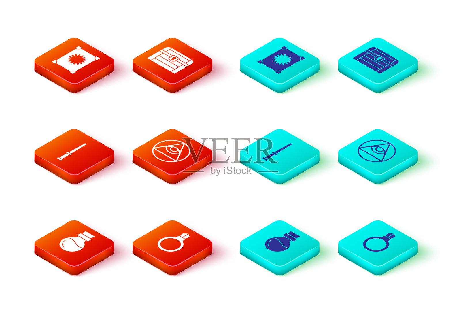 设置瓶子与药水魔法石戒指宝石魔杖插画图片素材