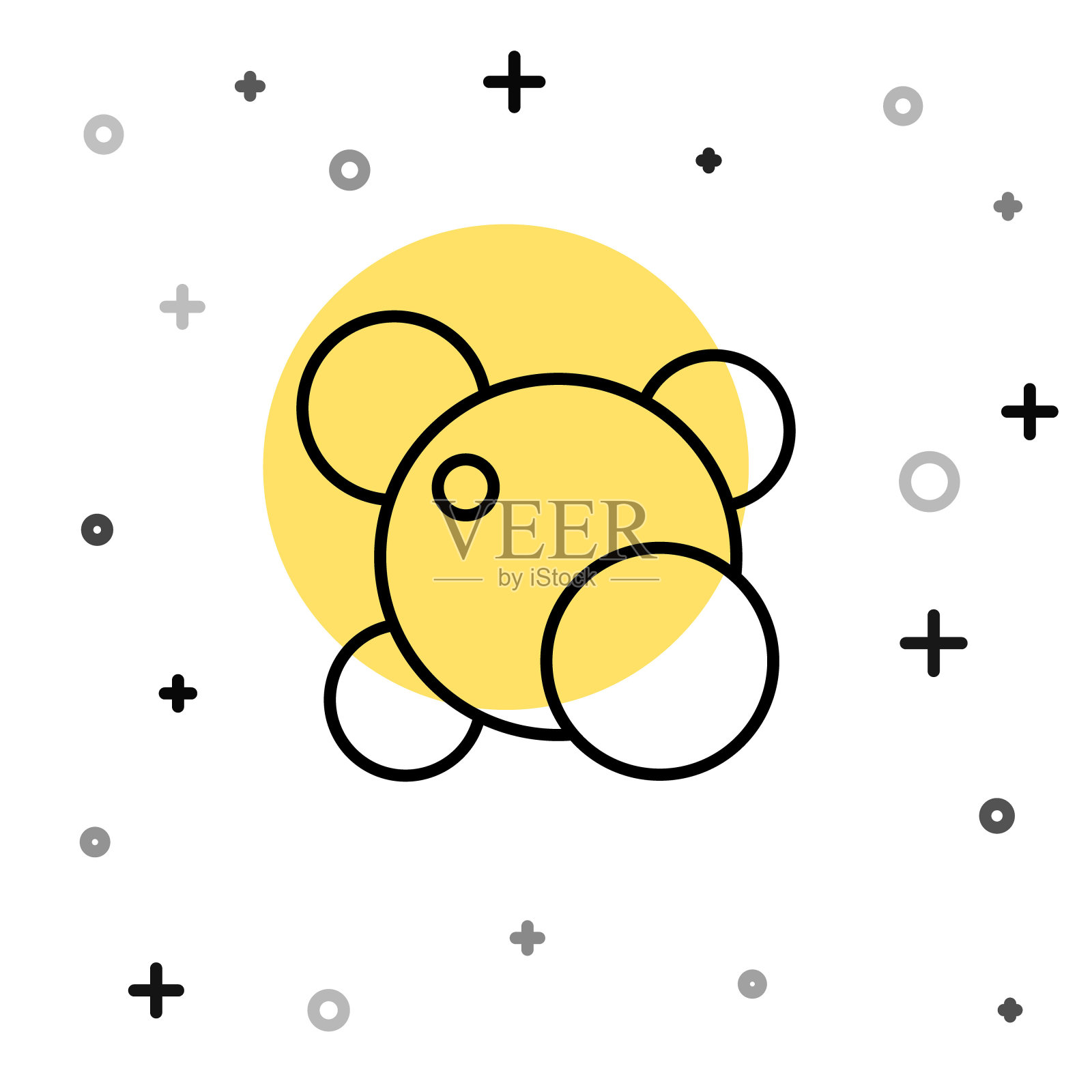 黑线分子图标隔离在白色背景。化学分子结构，理科教师创新教育海报。随机动态形状。向量插画图片素材