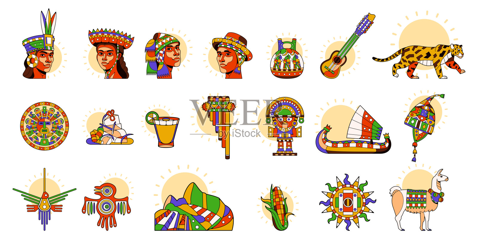 矢量彩色秘鲁图标集插图孤立插画图片素材