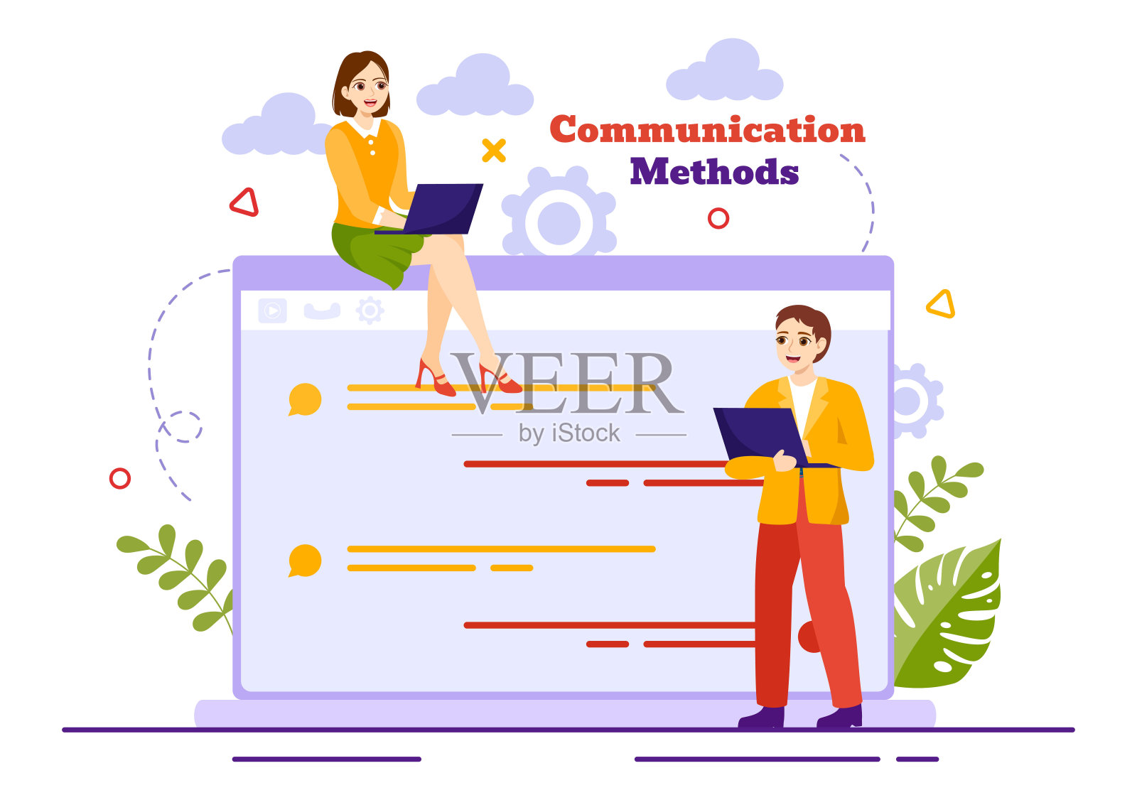 沟通方法矢量插图与团队推荐营销，项目管理，社会网络和公共关系在平面背景插画图片素材