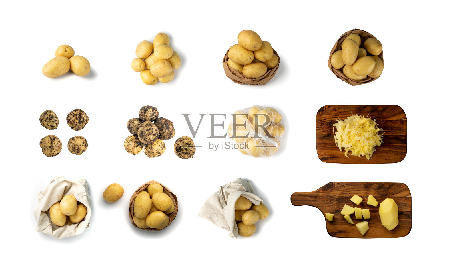 生土豆堆孤立在白色背景照片摄影图片