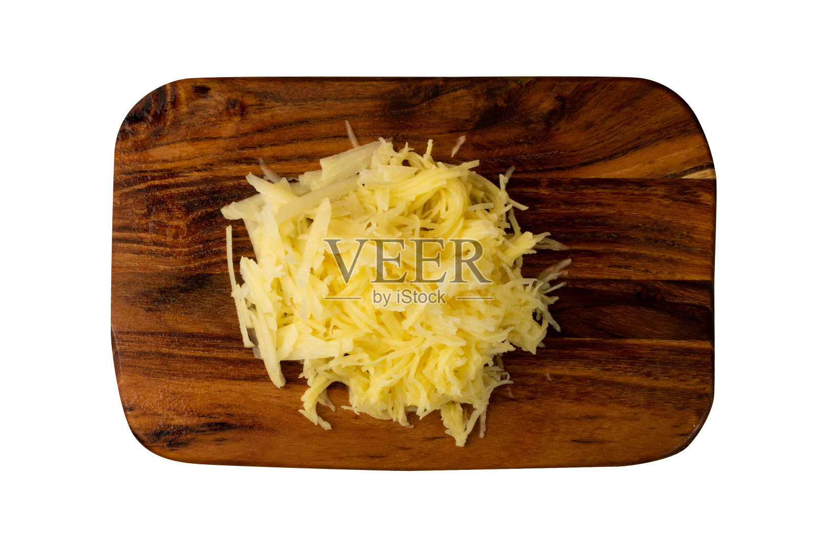 生磨碎的土豆在木制砧板背景照片摄影图片