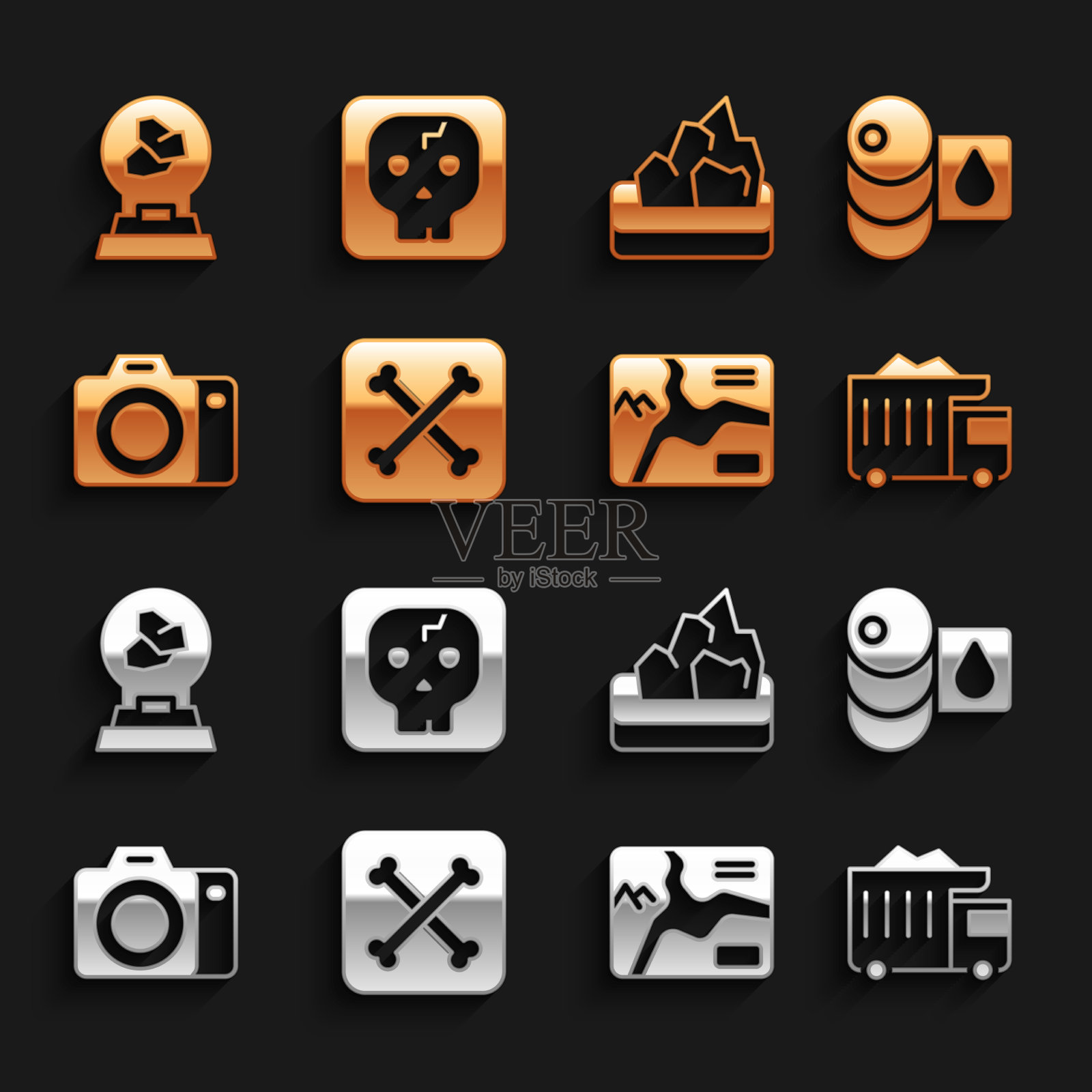 集考古桶石油开采自卸车插画图片素材