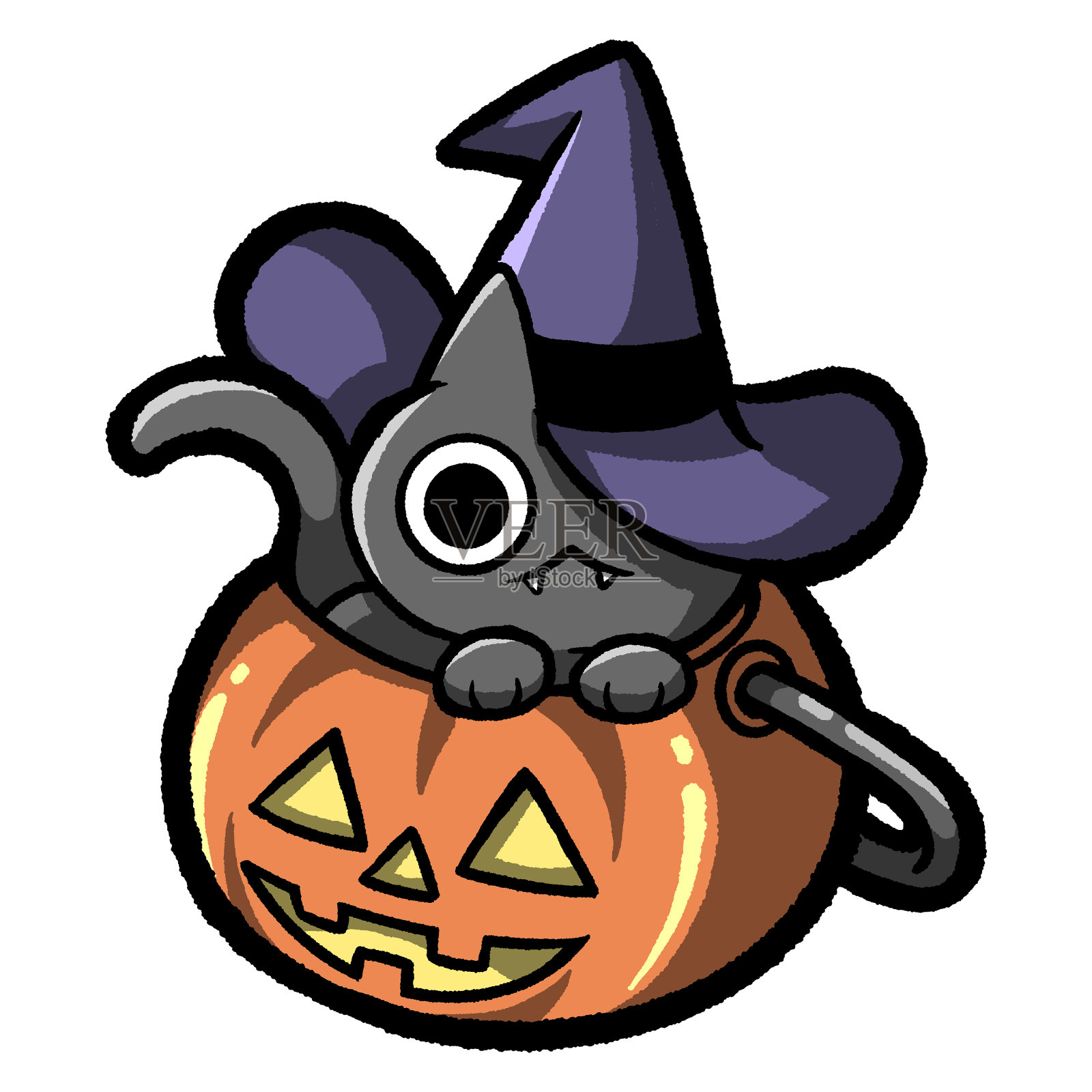 南瓜篮子里的猫插画图片素材