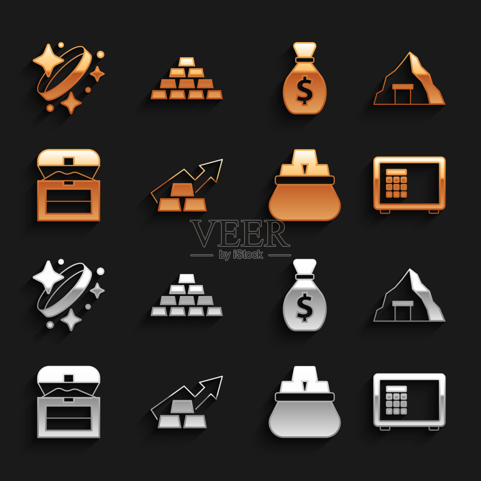 设成长箭带金条金矿安全插画图片素材