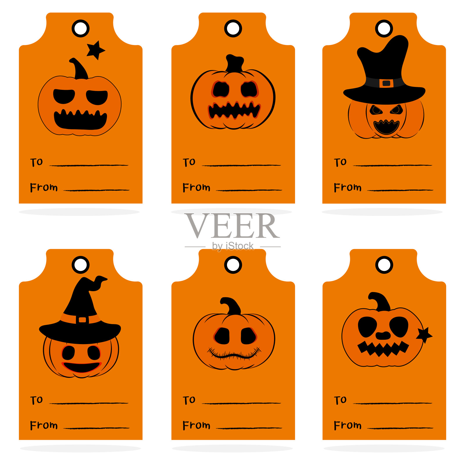 万圣节礼物标签上有南瓜。插画图片素材