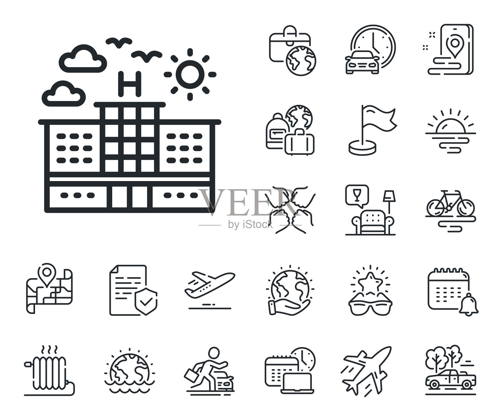 酒店线路图标旅行标志飞机飞机旅行插画图片素材