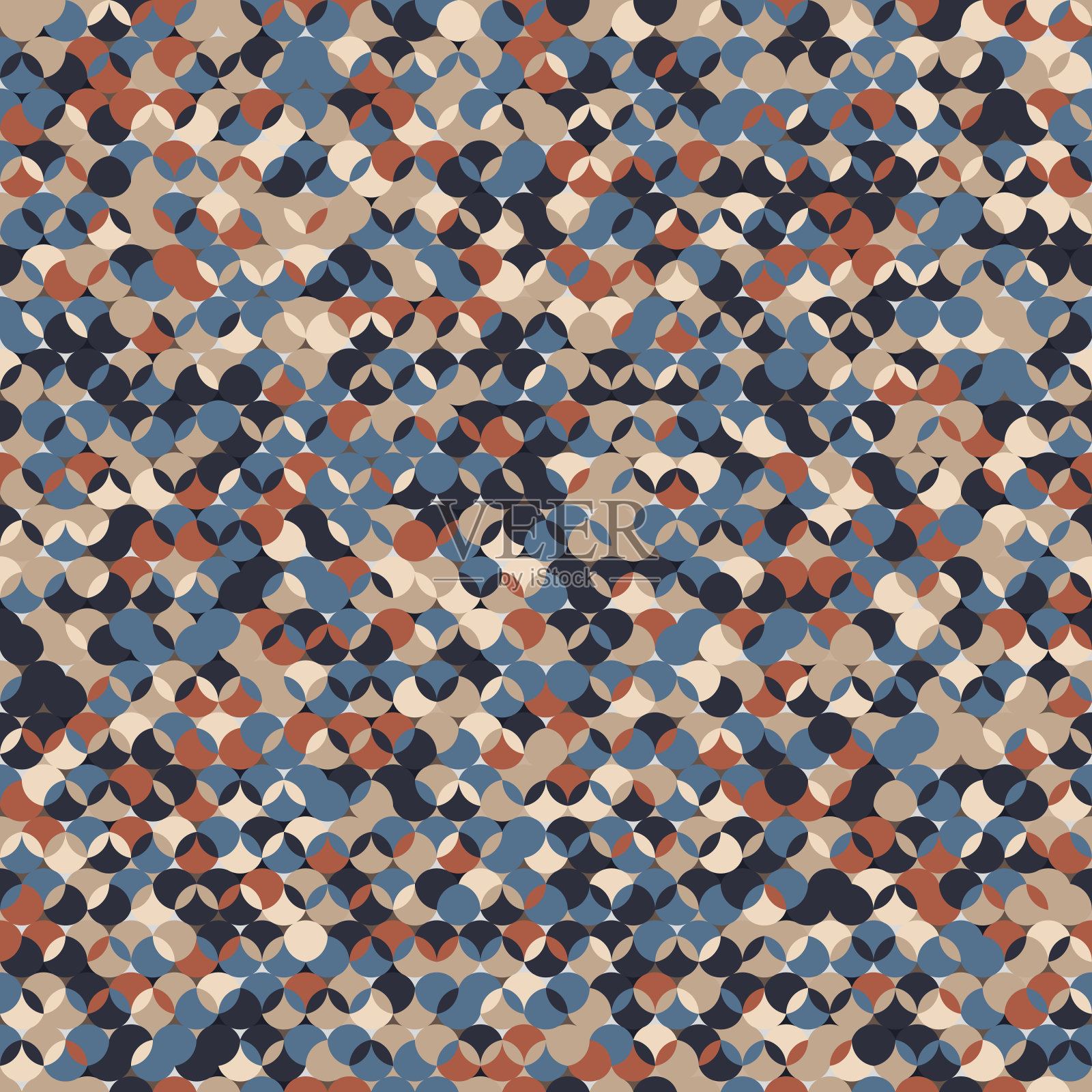 无缝重复图案与小重叠的彩色圆圈。矢量图像。插画图片素材