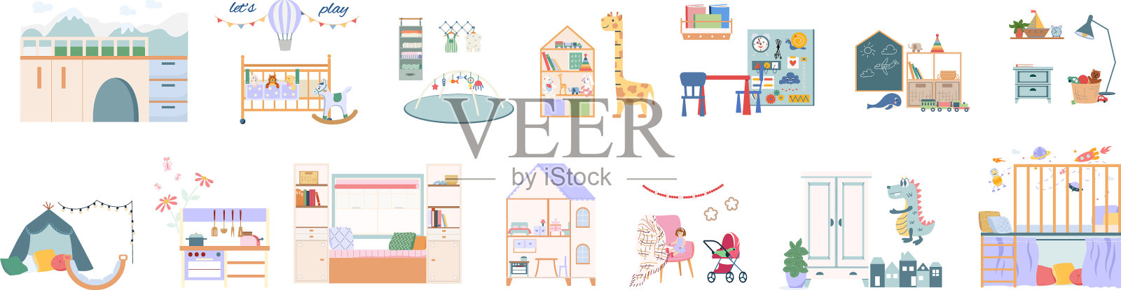 婴儿房室内套装插画图片素材