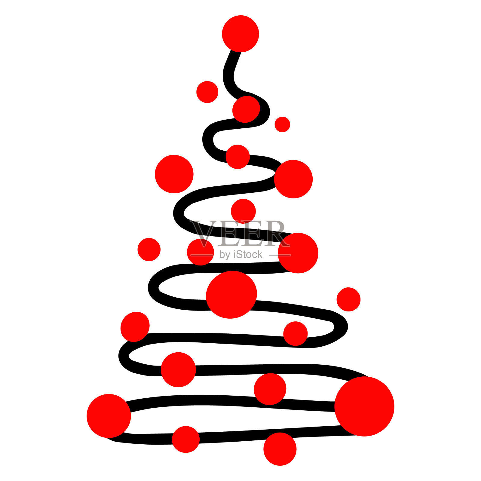 矢量手绘圣诞树隔离在白色背景图标。有趣和可爱的涂鸦复古插图季节性设计，纺织品，装饰贺卡。带新年花环的云杉。插画图片素材