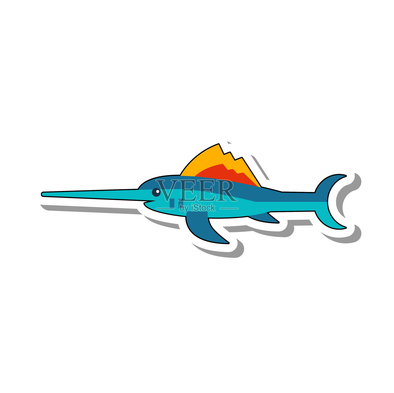 剑鱼马林鱼有锋利的长鼻子扁纸插画图片素材