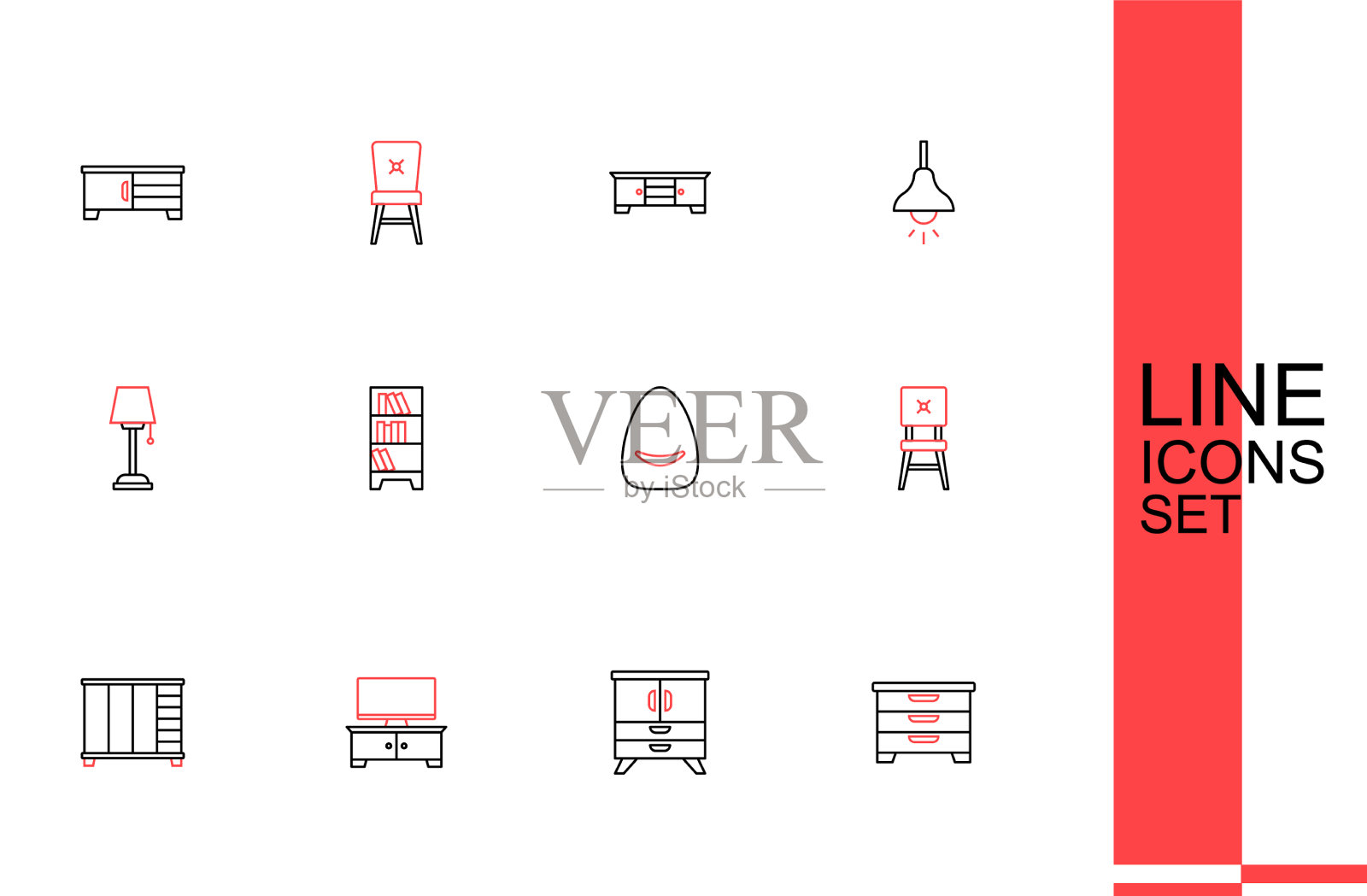 设置线抽屉柜电视桌架插画图片素材