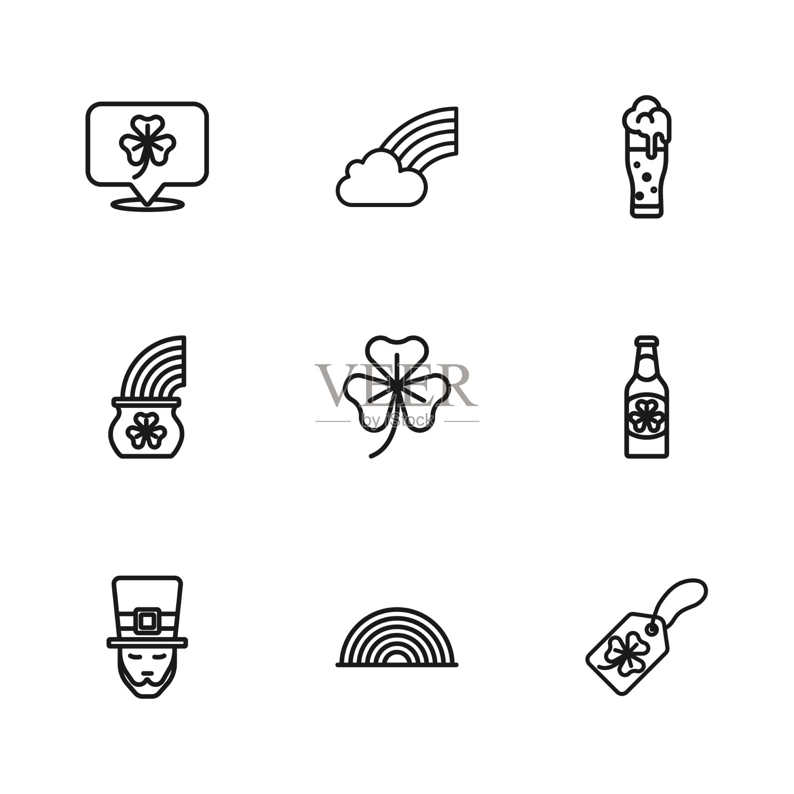 设置彩虹啤酒瓶与三叶草插画图片素材