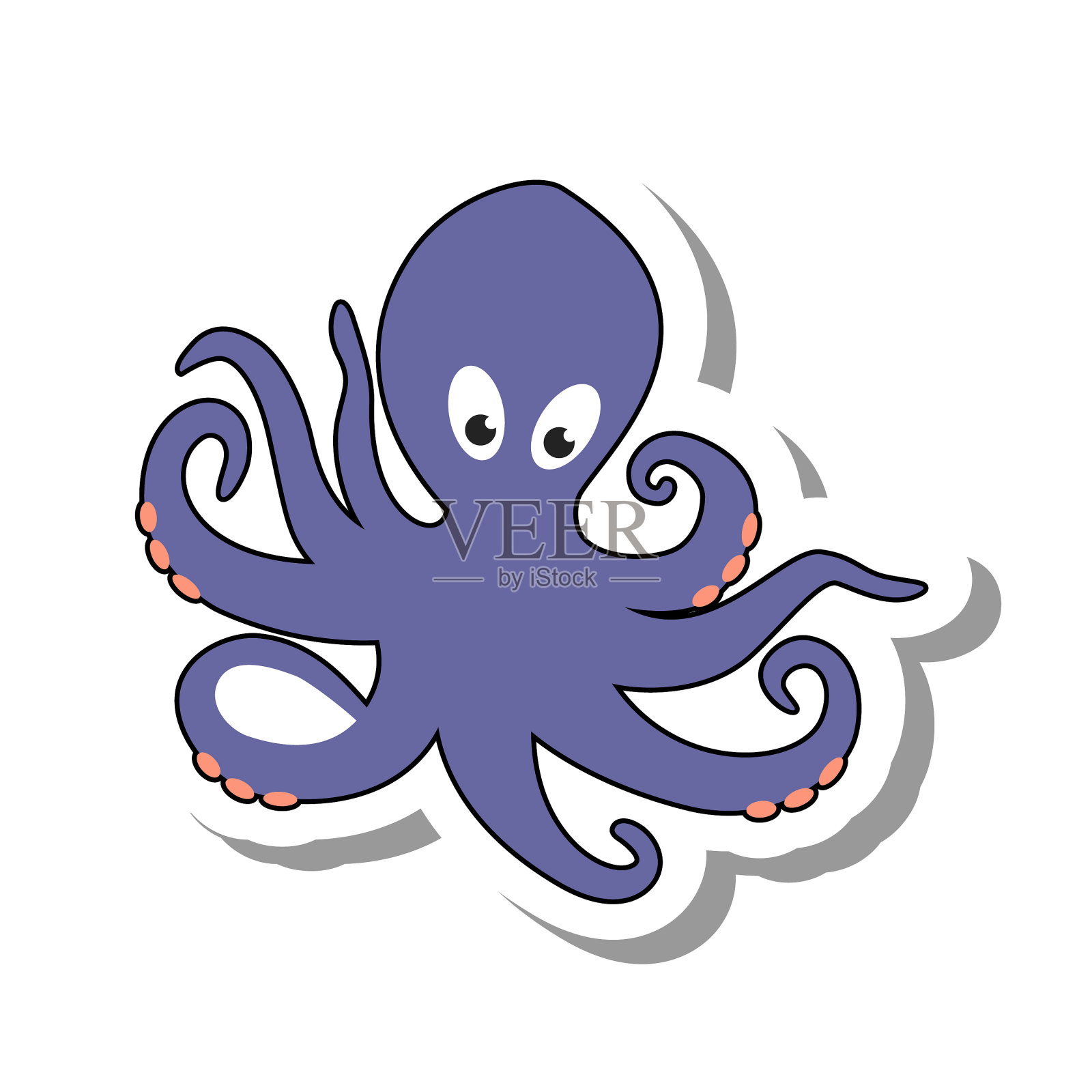 章鱼有长长的触手和扁平的纸吸盘插画图片素材