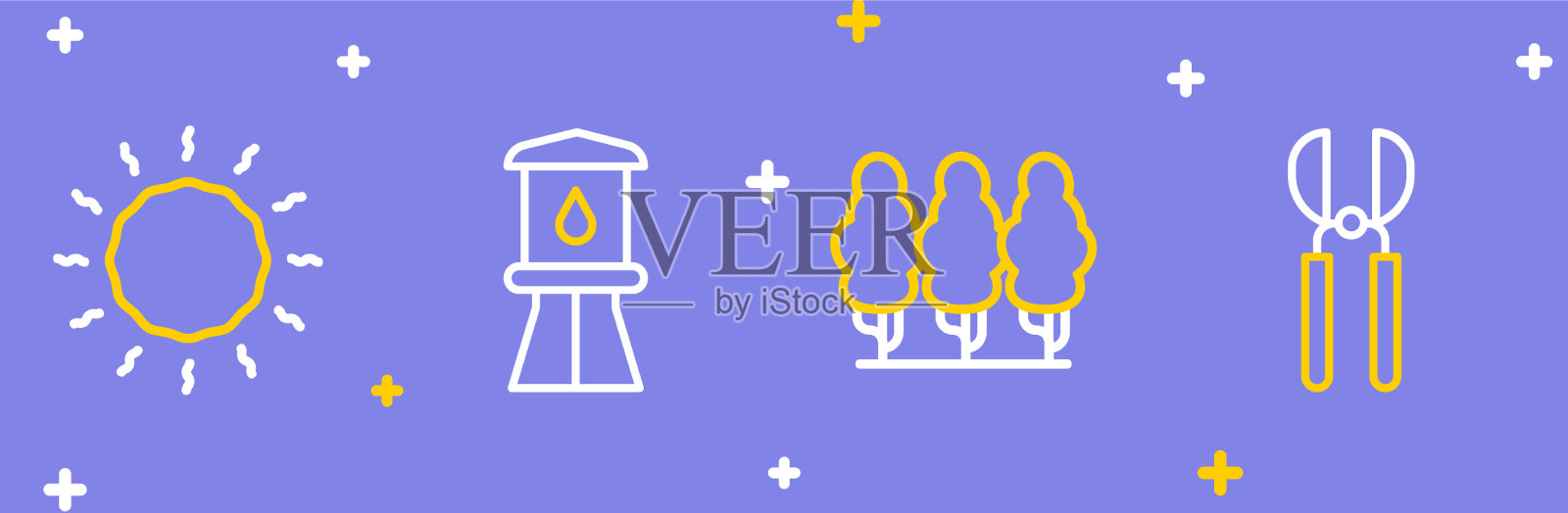 设线园艺剪刀果树浇水插画图片素材