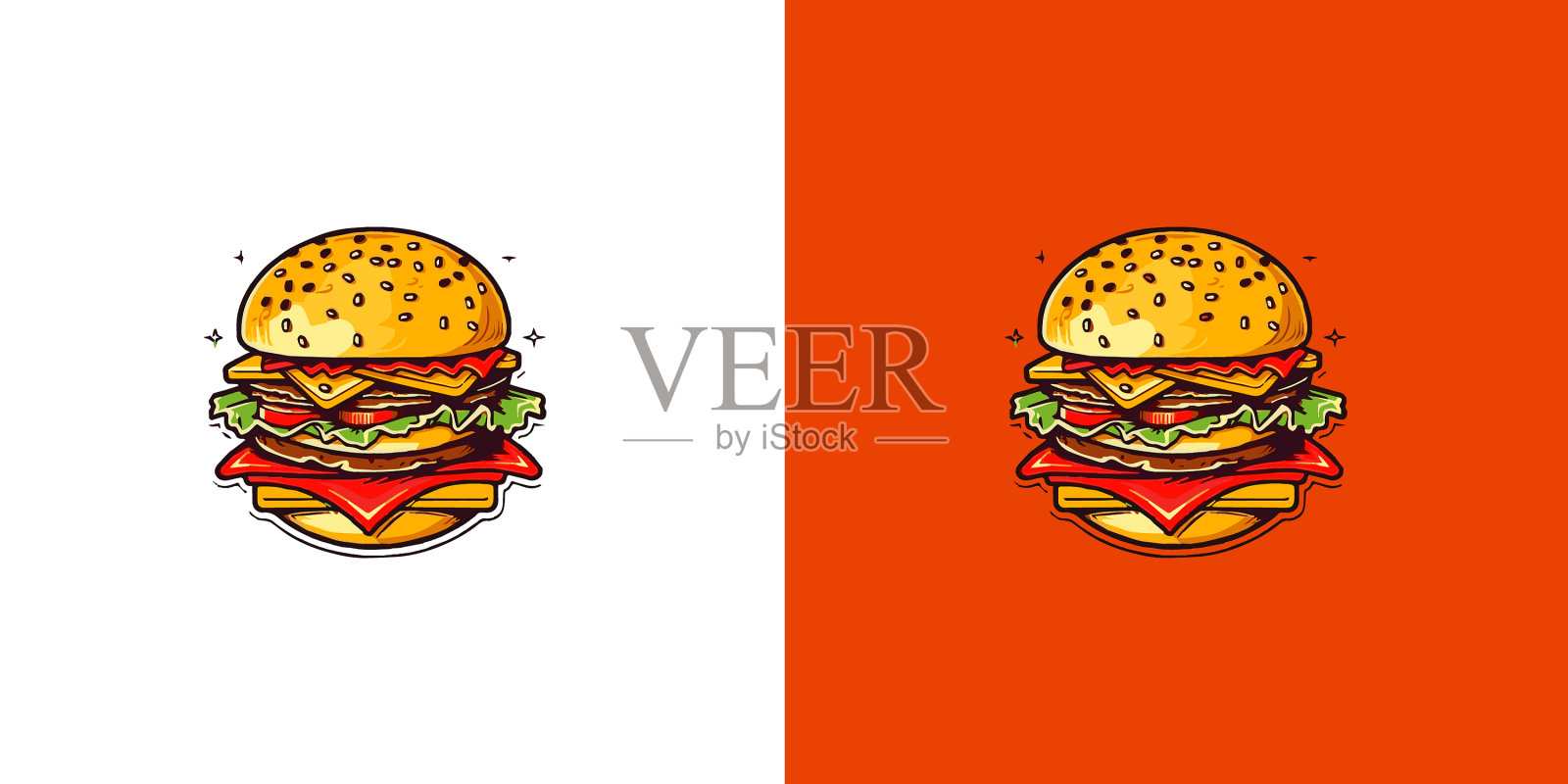 手绘一套汉堡标志在白色和插画图片素材