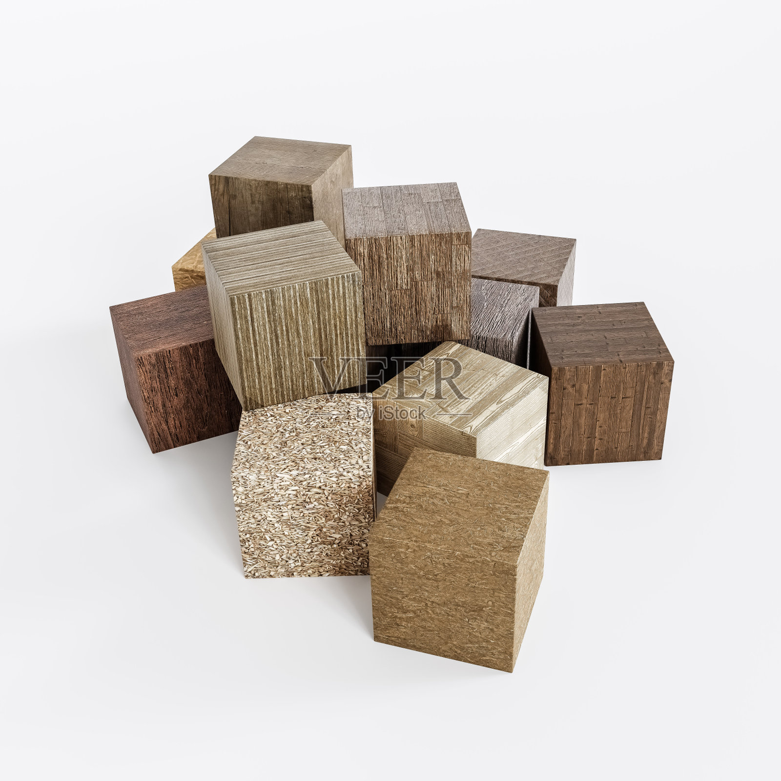 在白色背景上孤立的木制样品立方体照片摄影图片