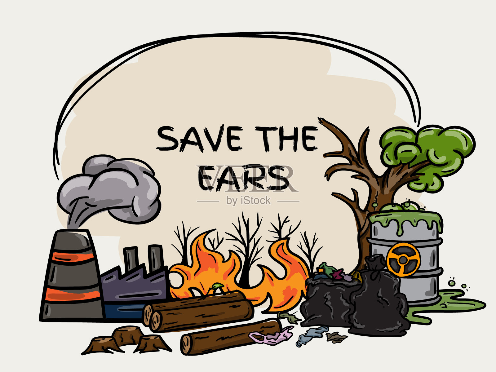 彩色手绘插图致力于气候变化，全球变暖和环境污染。插画图片素材