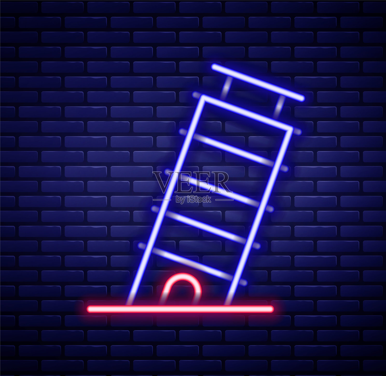 发光的霓虹灯线比萨斜塔图标孤立的砖墙背景。意大利的象征。色彩缤纷的轮廓概念。向量插画图片素材