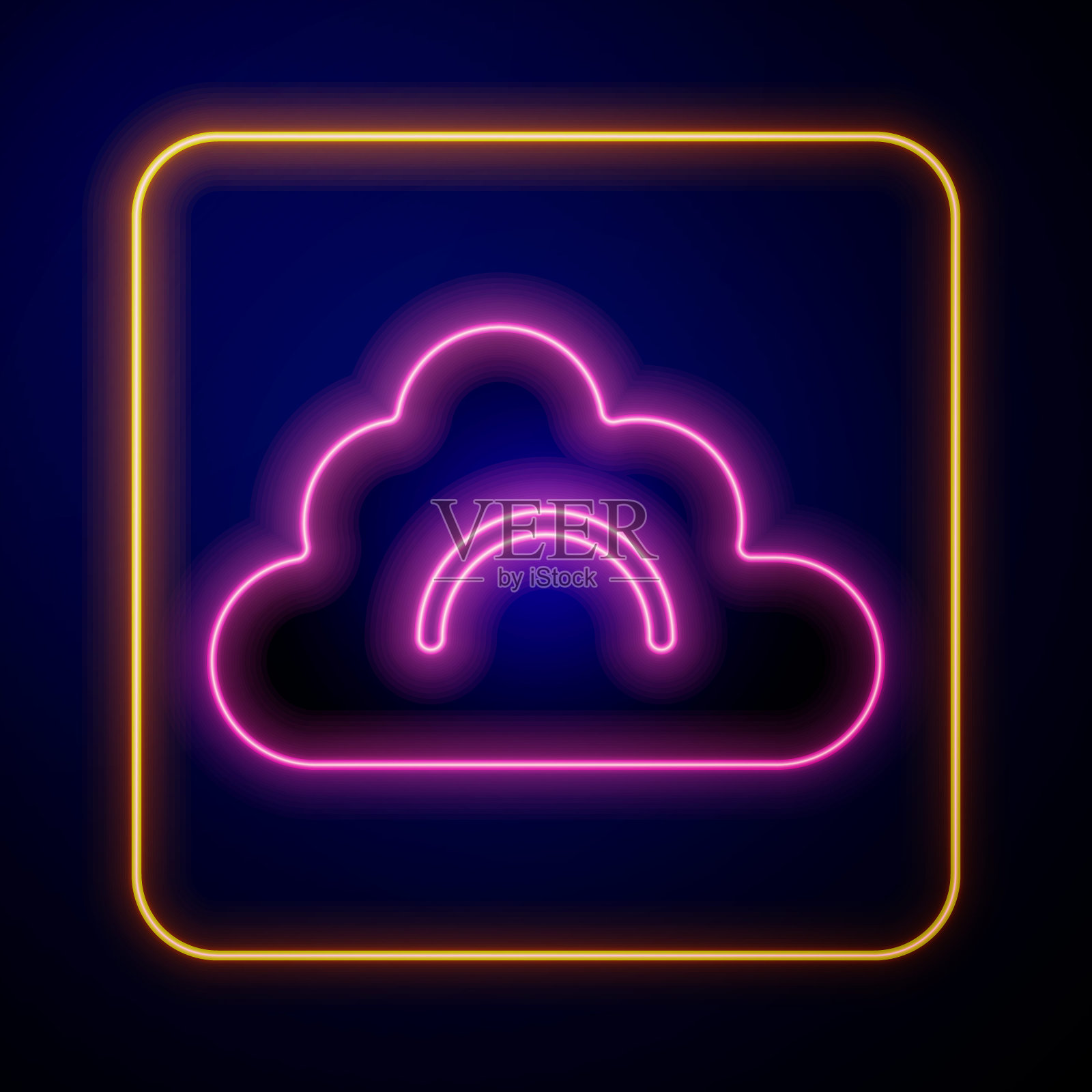 发光的霓虹灯云图标孤立的黑色背景。向量插画图片素材