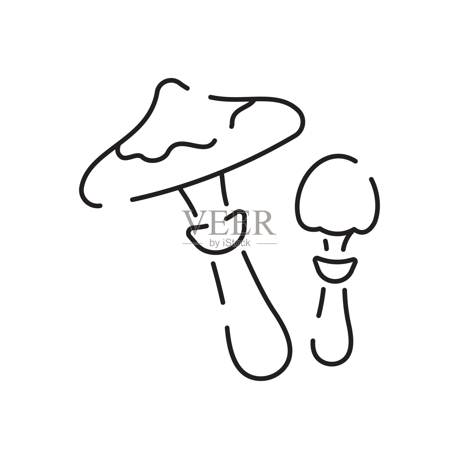 矢量蘑菇线图标，轮廓矢量标志，线性象形图蘑菇符号孤立的白色。标识说明插画图片素材