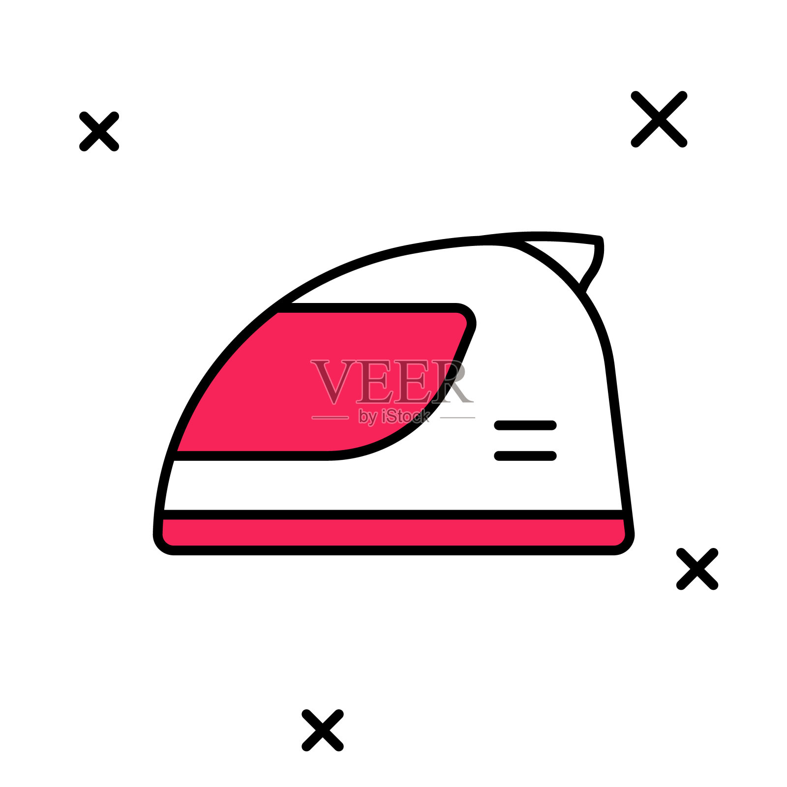 填充轮廓赛车头盔图标孤立的白色背景。向量插画图片素材