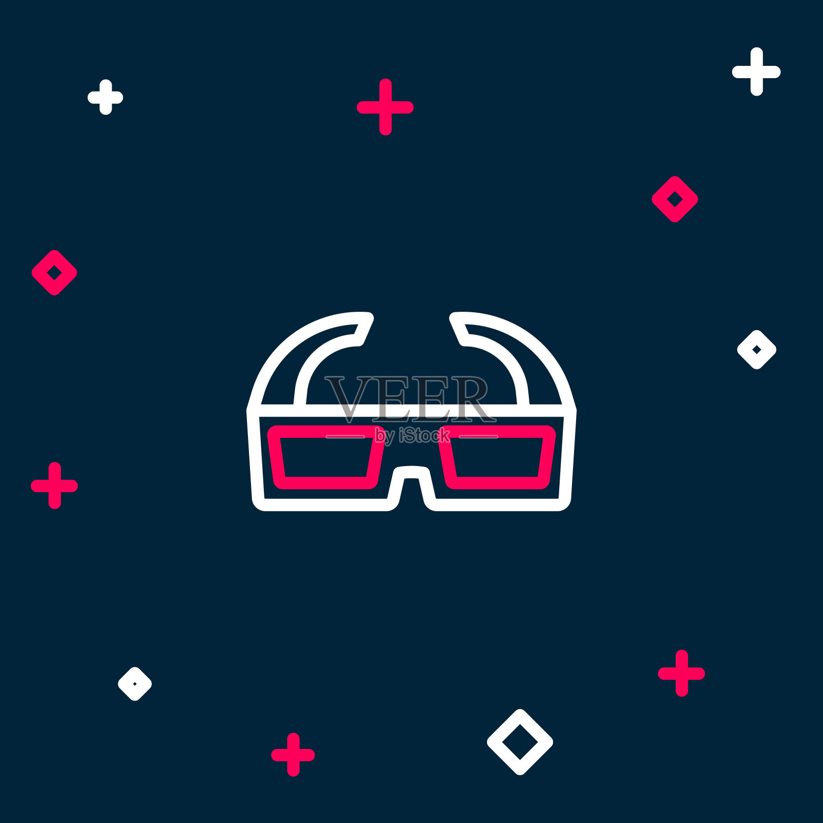 线3D电影眼镜图标隔离在蓝色背景。色彩缤纷的轮廓概念。向量插画图片素材