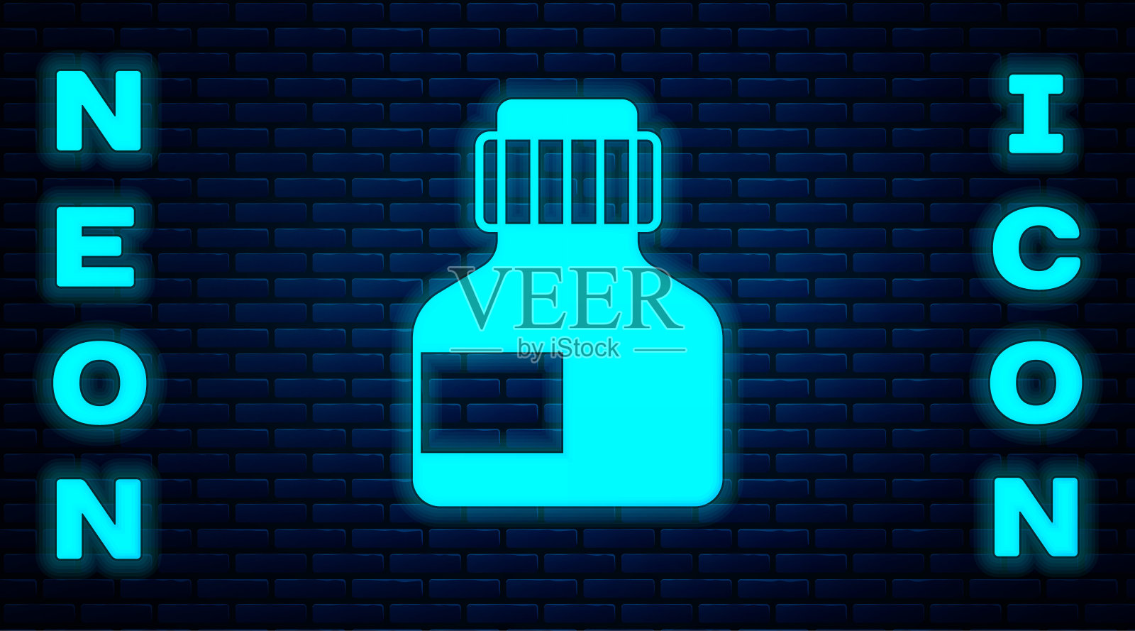 发光的霓虹灯油漆，水粉，罐子，染料图标隔离在砖墙背景。向量插画图片素材