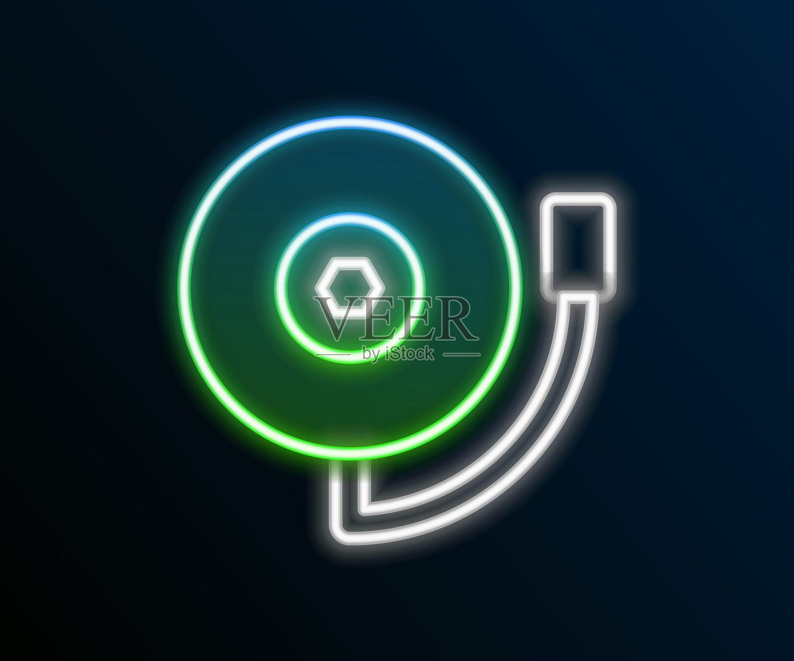 发光的霓虹灯线振铃报警图标孤立的黑色背景。火灾报警系统。服务铃、手铃标志、通知标志。色彩缤纷的轮廓概念。向量插画图片素材