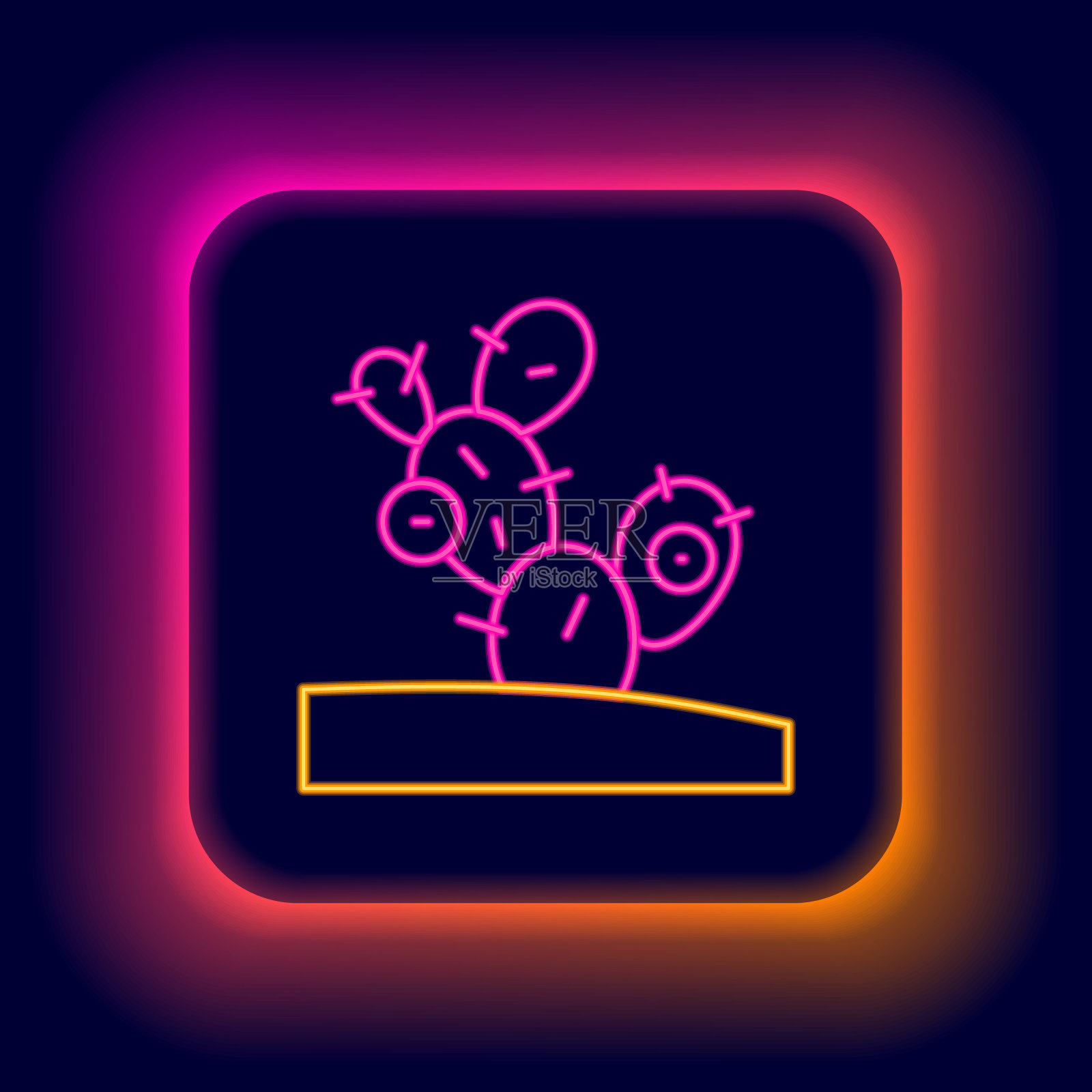 发光的霓虹线仙人掌图标孤立的黑色背景。色彩缤纷的轮廓概念。向量插画图片素材