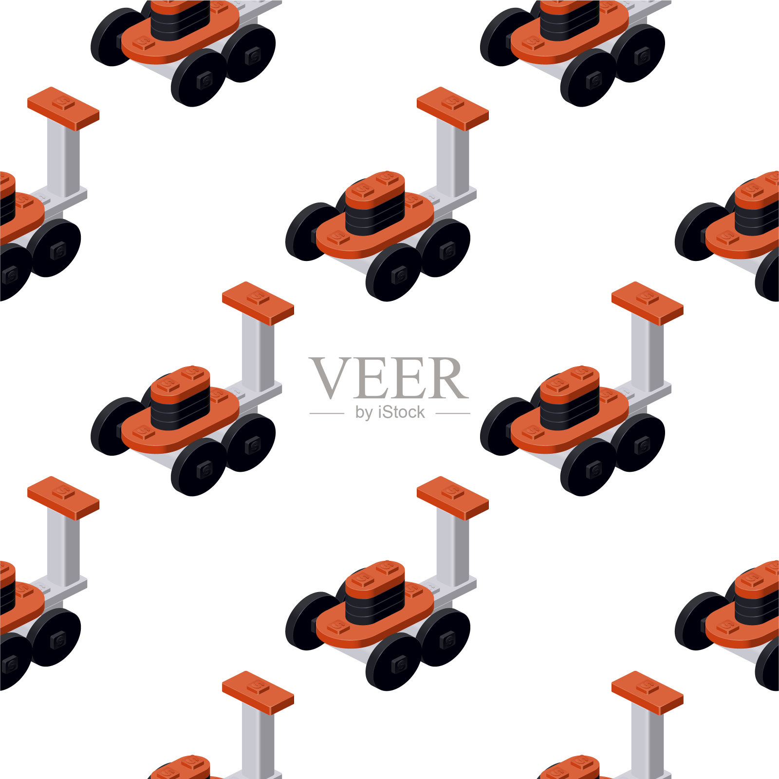 割草机在白色背景上的等距图案。向量插画图片素材