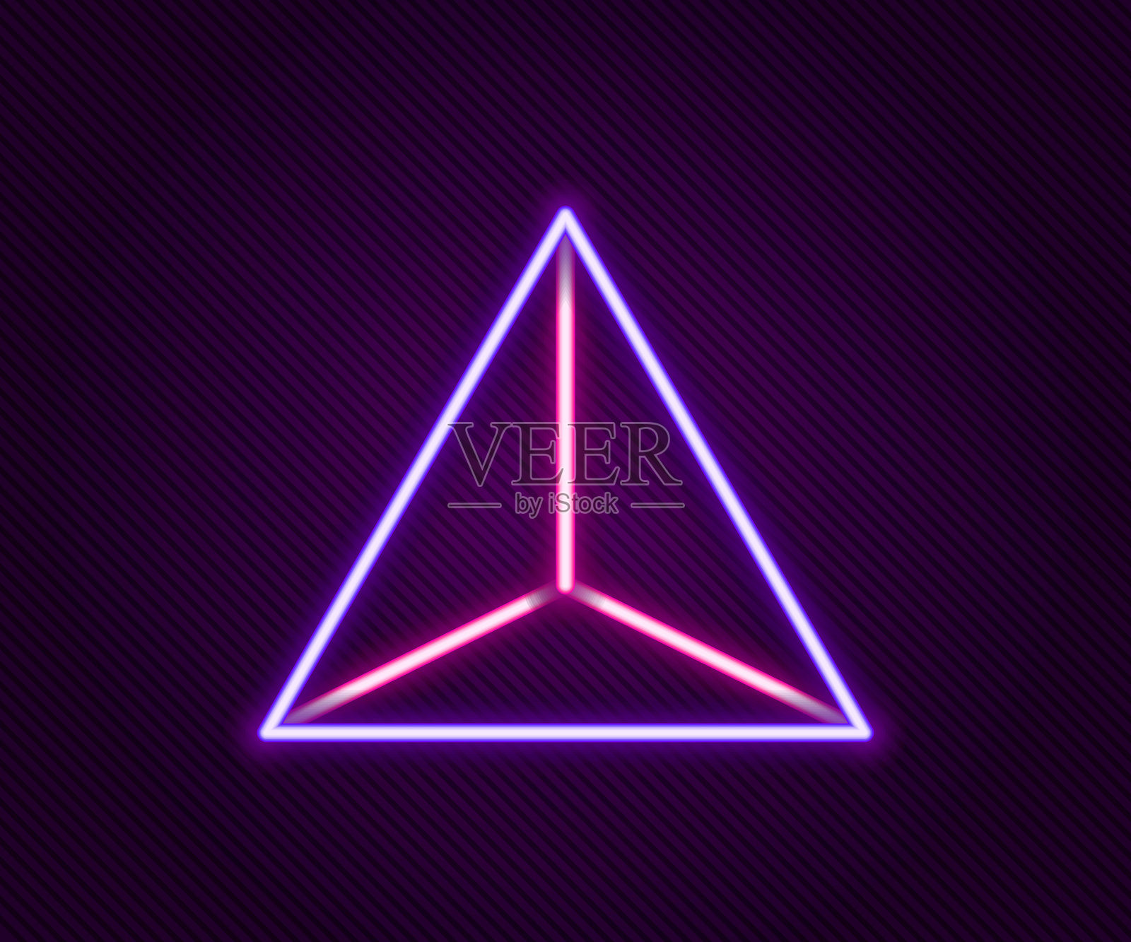 发光的霓虹线几何图形四面体图标孤立的黑色背景。抽象的形状。几何装饰。色彩缤纷的轮廓概念。向量插画图片素材