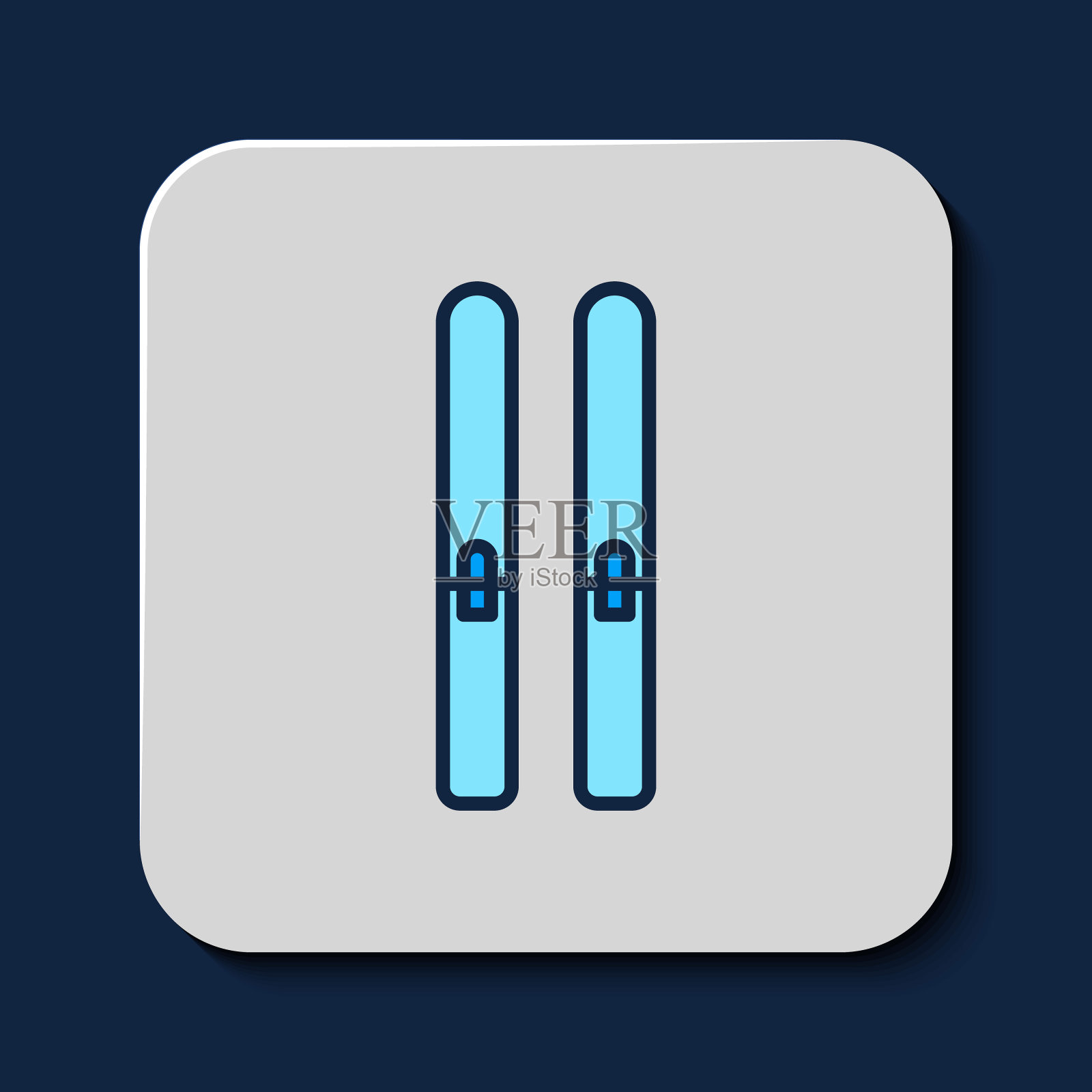 填充轮廓滑雪和棍棒图标孤立的蓝色背景。极限运动。滑雪设备。冬季运动的标志。向量插画图片素材