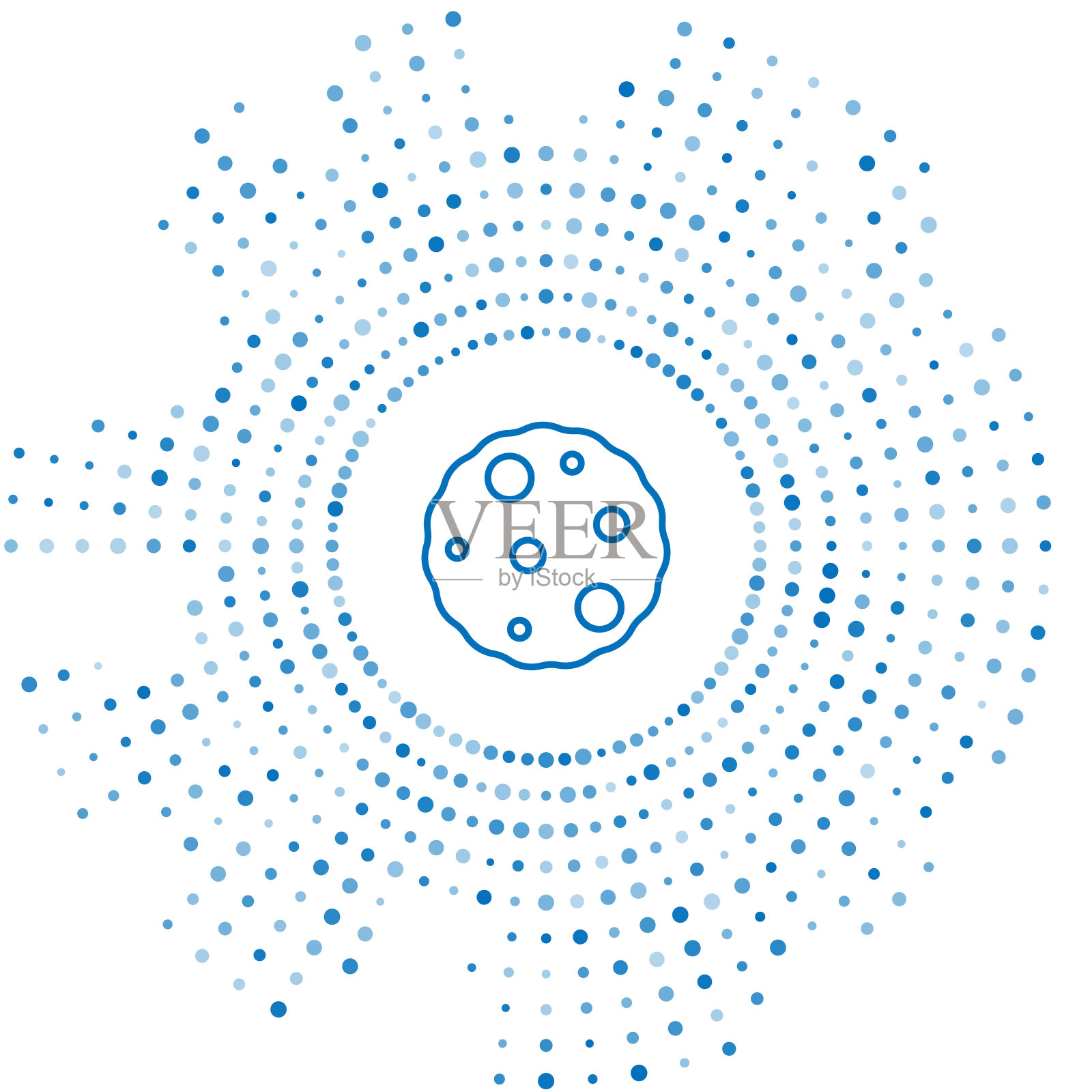 蓝线饼干或饼干与巧克力图标隔离在白色背景。抽象圆形随机点。向量插画图片素材