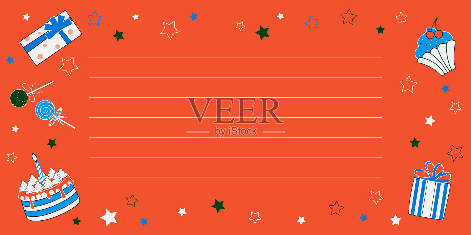 模板与线条在一个红色的背景装饰与聚会糖果图标。插画图片素材