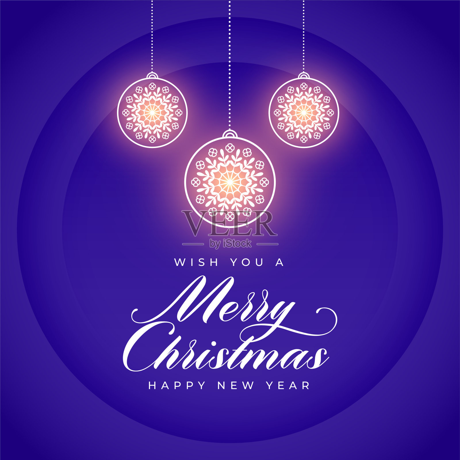 漂亮的圣诞快乐邀请卡与悬挂的小玩意插画图片素材