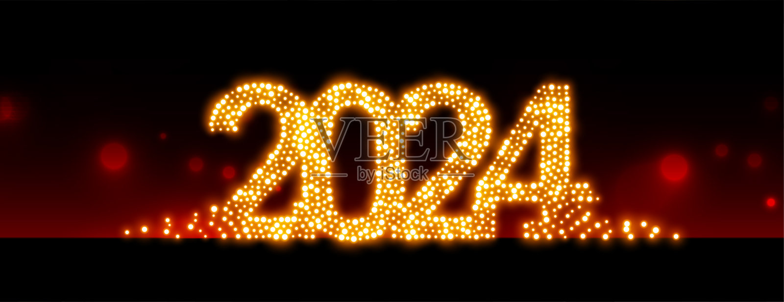 金色闪闪发光2024文字新年除夕节日横幅设计插画图片素材