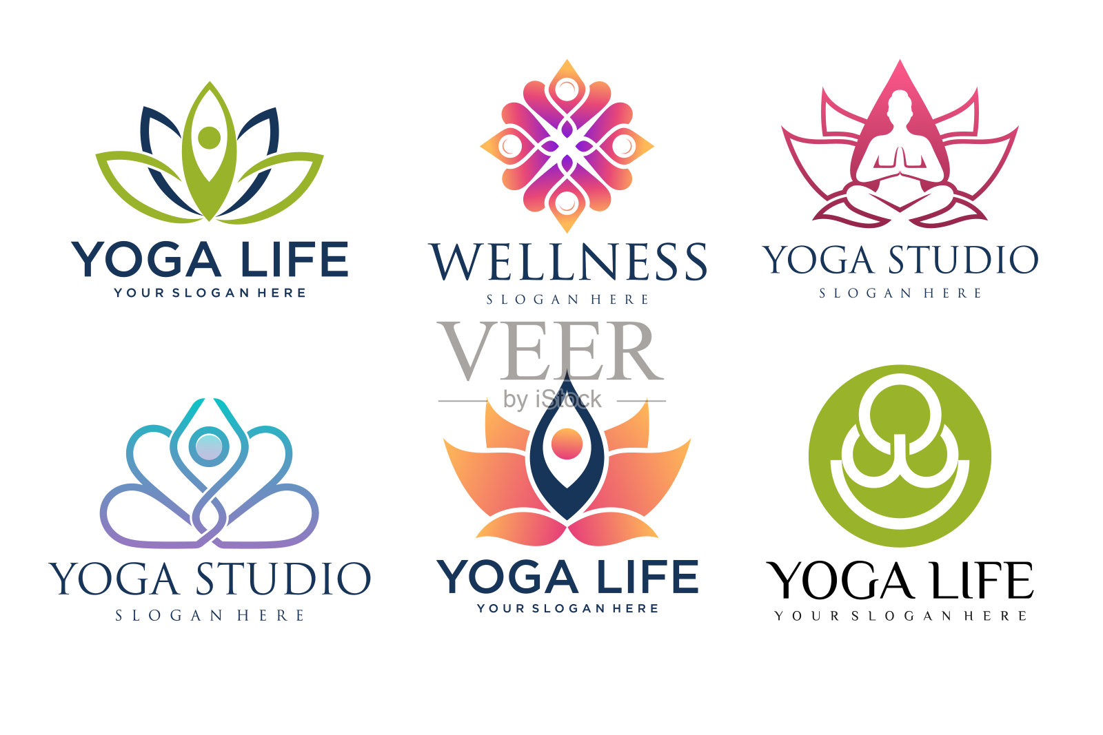 瑜伽，禅宗，水疗和冥想的标志，图标和元素的集合。极简主义风格。矢量设计插画图片素材