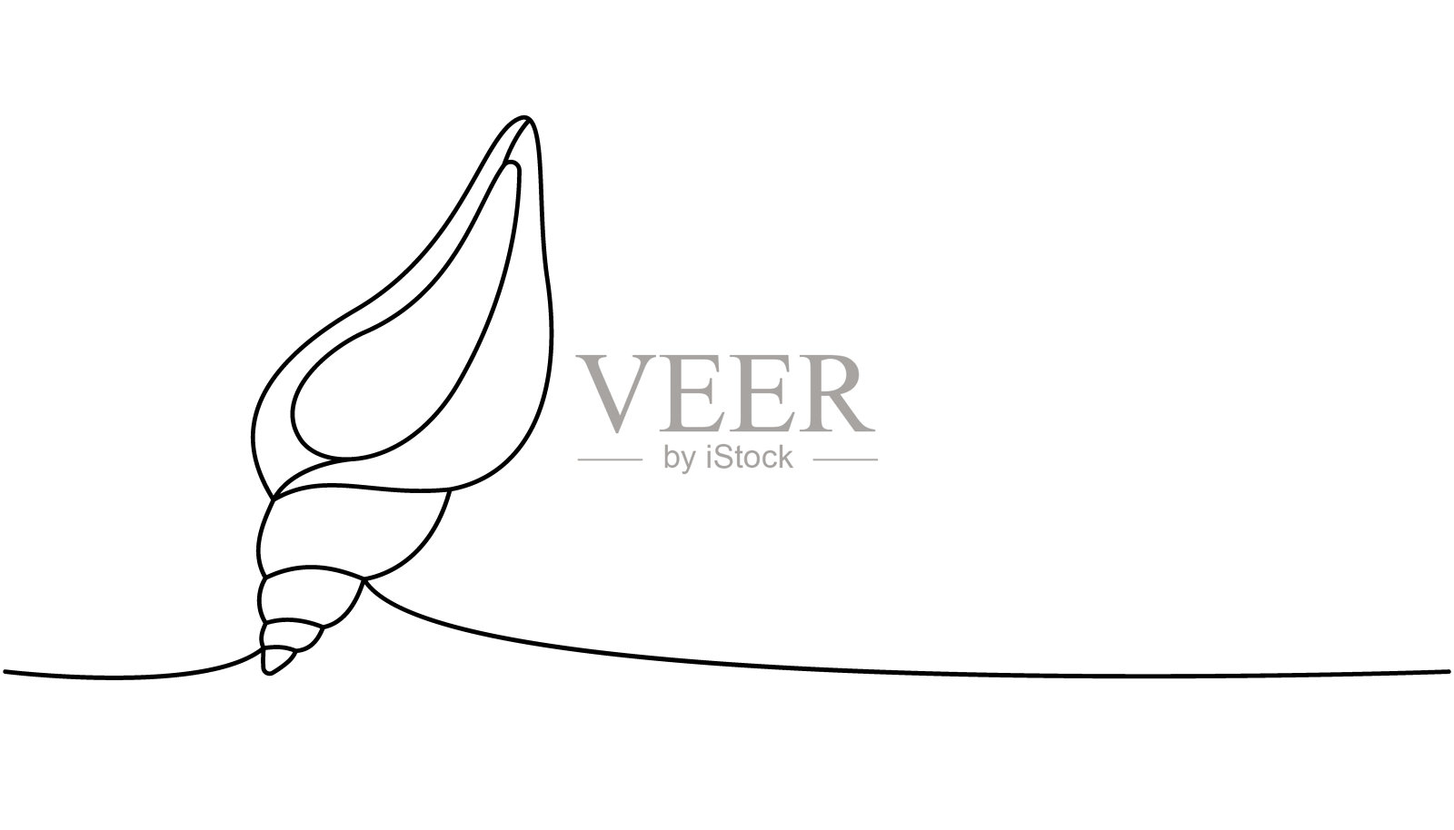 水下贝壳一行连续绘制。热带水下贝壳连续一行插图。矢量极简线性插图。插画图片素材
