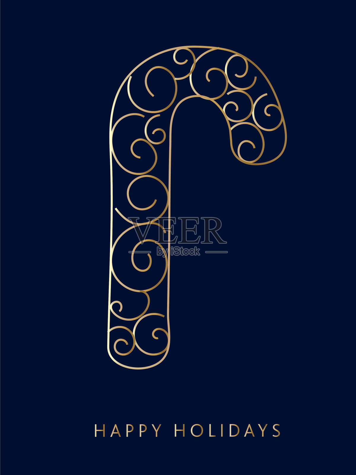 节日快乐问候设计在金色卷发和装饰抽象拐杖糖插画图片素材