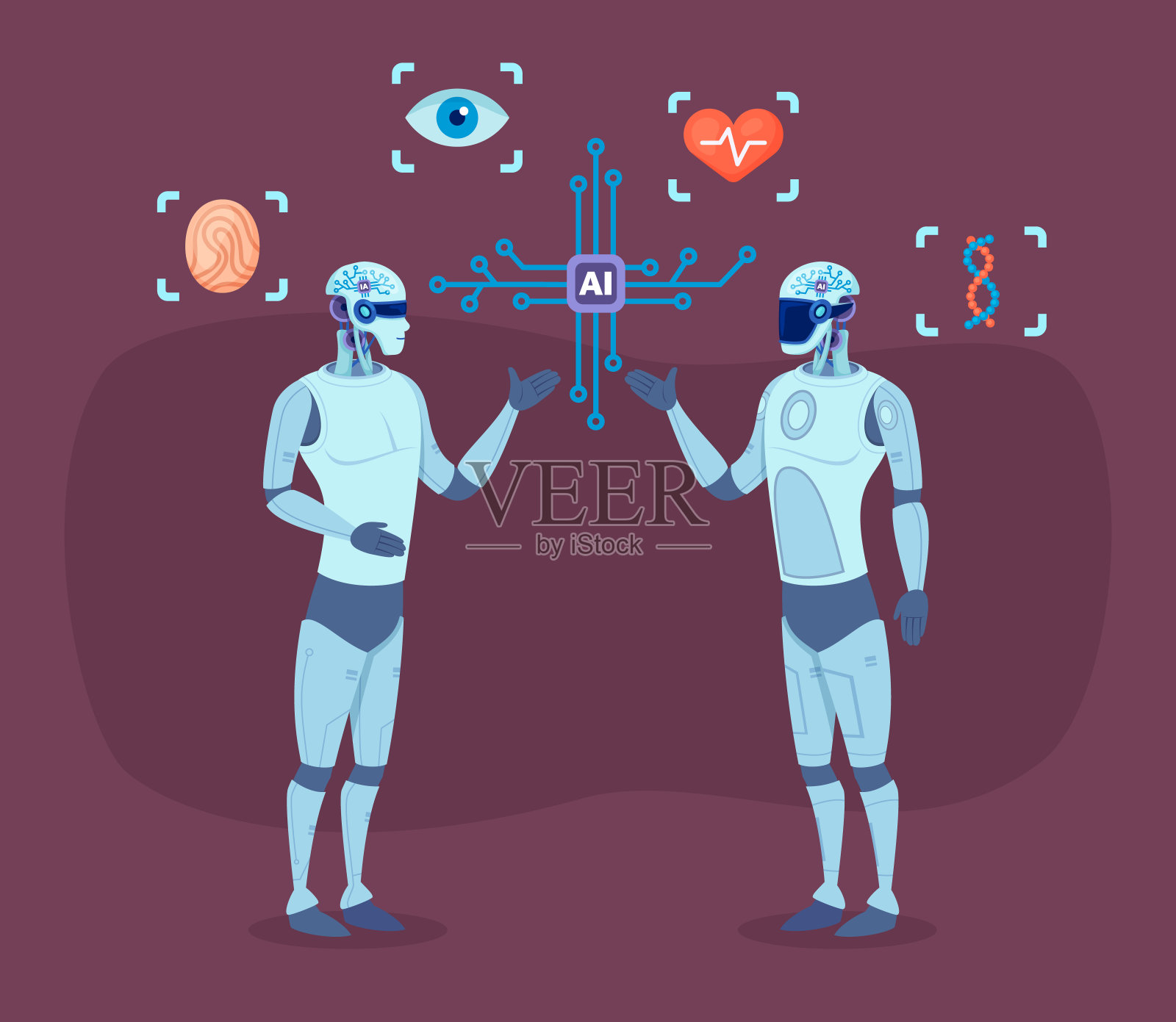 人形机器人在人工智能任务矢量插图上工作插画图片素材