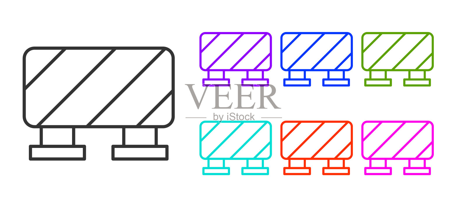 黑线道路障碍图标隔离在白色背景。在施工过程中限制区域的标志。修复工作。设置图标彩色。向量插画图片素材