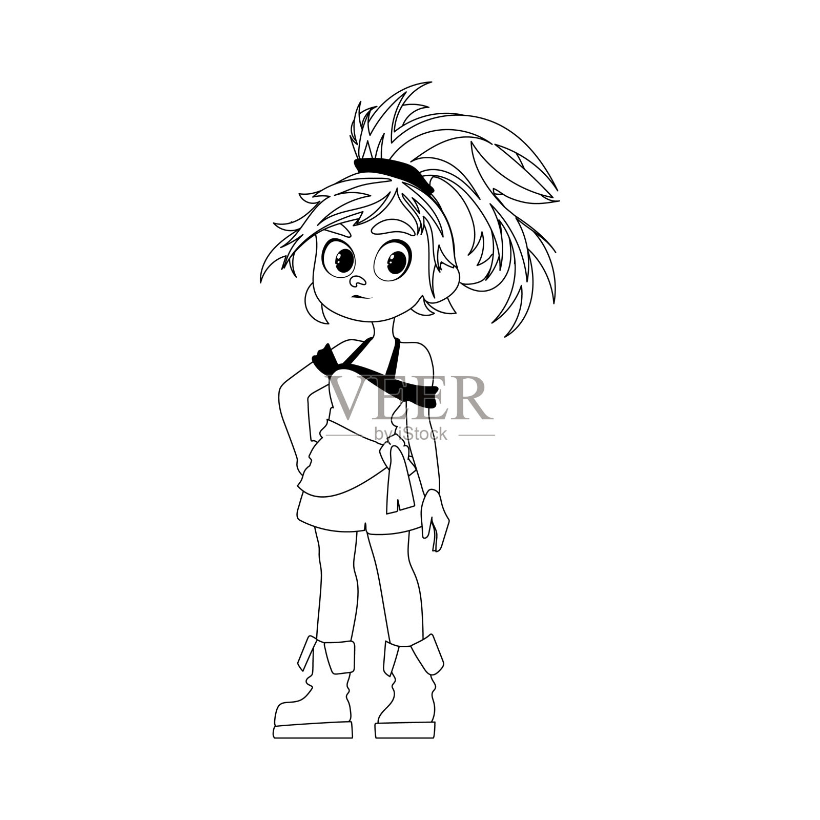 有趣又可爱的女海盗。穿着海盗服装的女孩。颜色风格插画图片素材