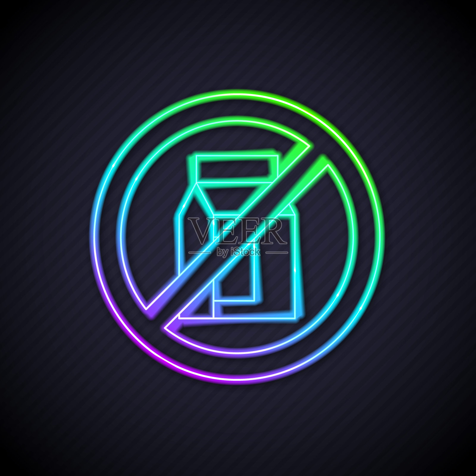 发光的霓虹线没有包装牛奶图标孤立发光的霓虹线背景。不允许喝牛奶。过敏概念，乳糖不耐受过敏警告标志。向量插画图片素材