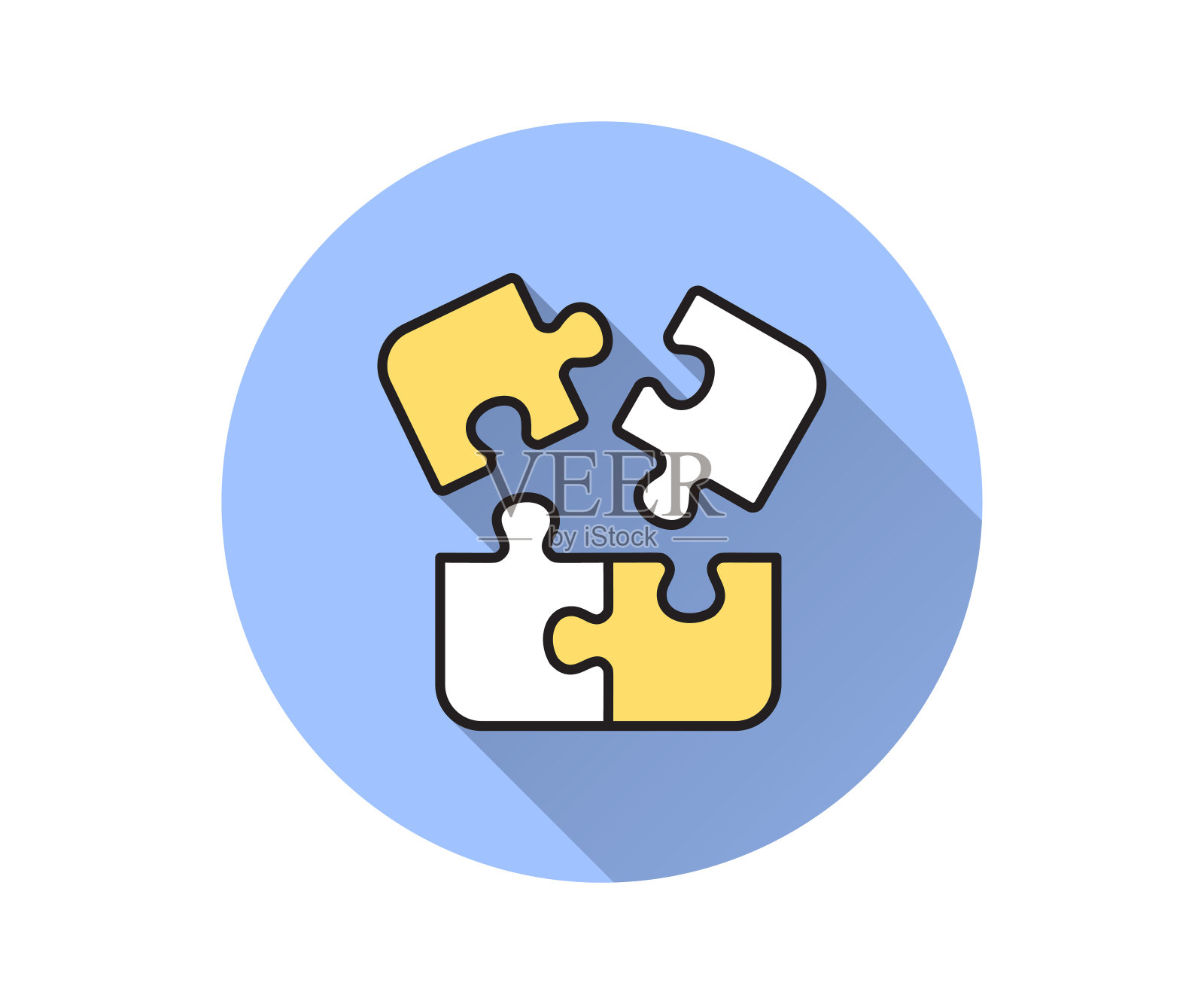 拼图平面图标与长阴影图形和网页设计。插画图片素材