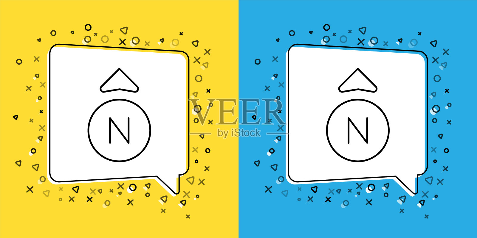 设置线指南针图标隔离在黄色和蓝色的背景。winrose导航符号。风玫瑰星座。向量插画图片素材