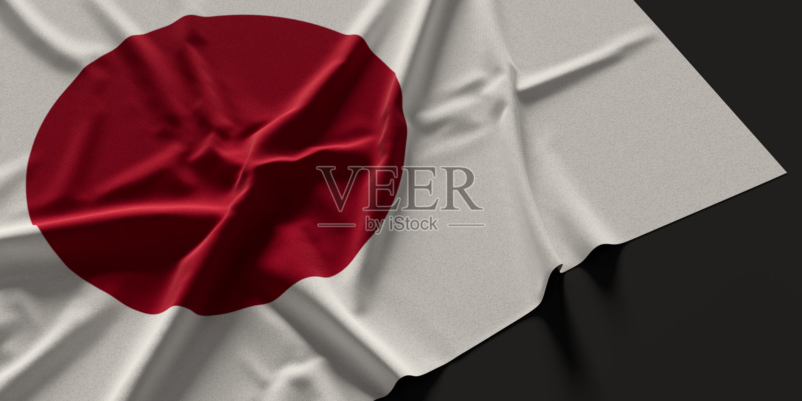 日本国旗。织物纹理的日本国旗。3 d演示。照片摄影图片