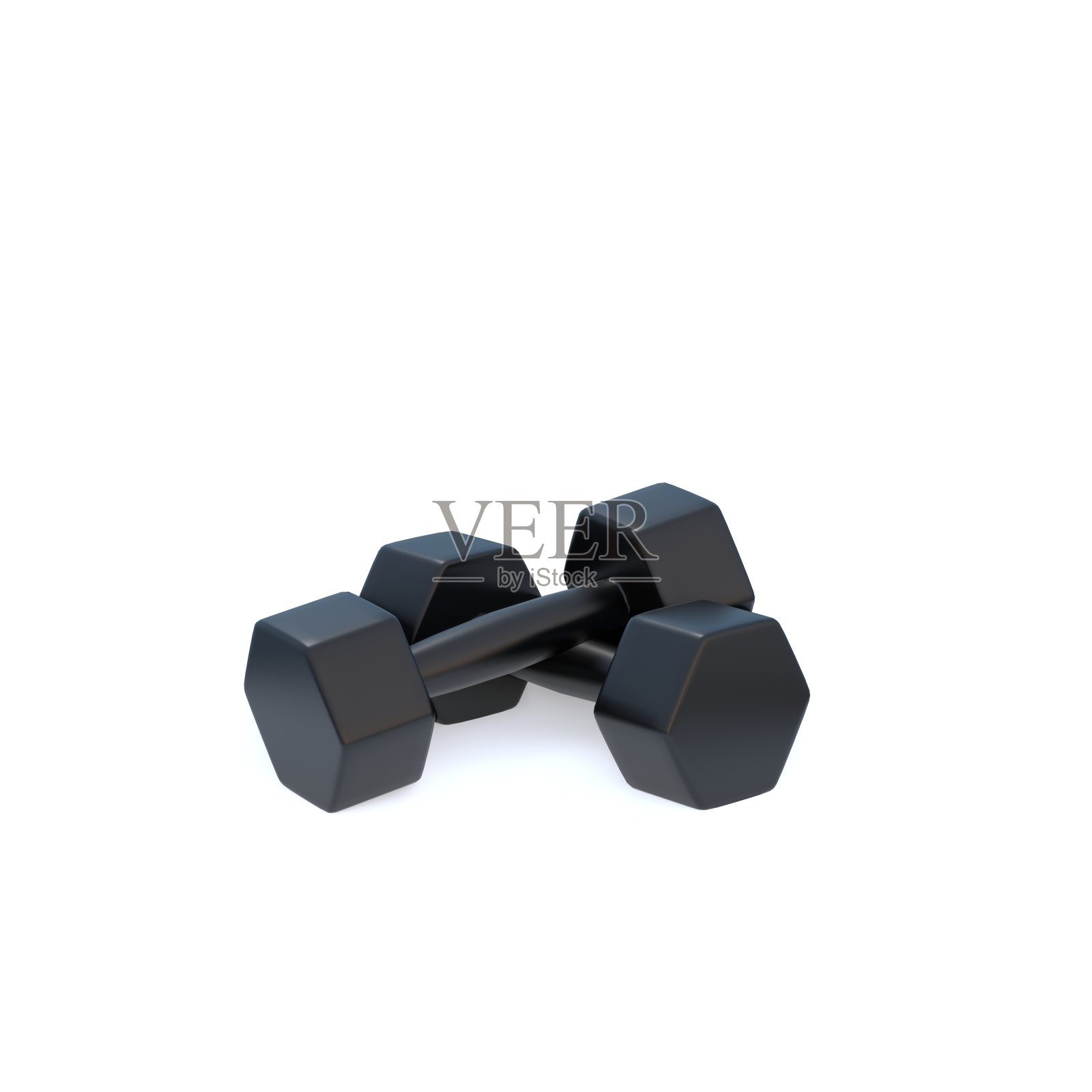 Set of 3d realistic black dumbbells isolated on white background. 3d render illustration照片摄影图片