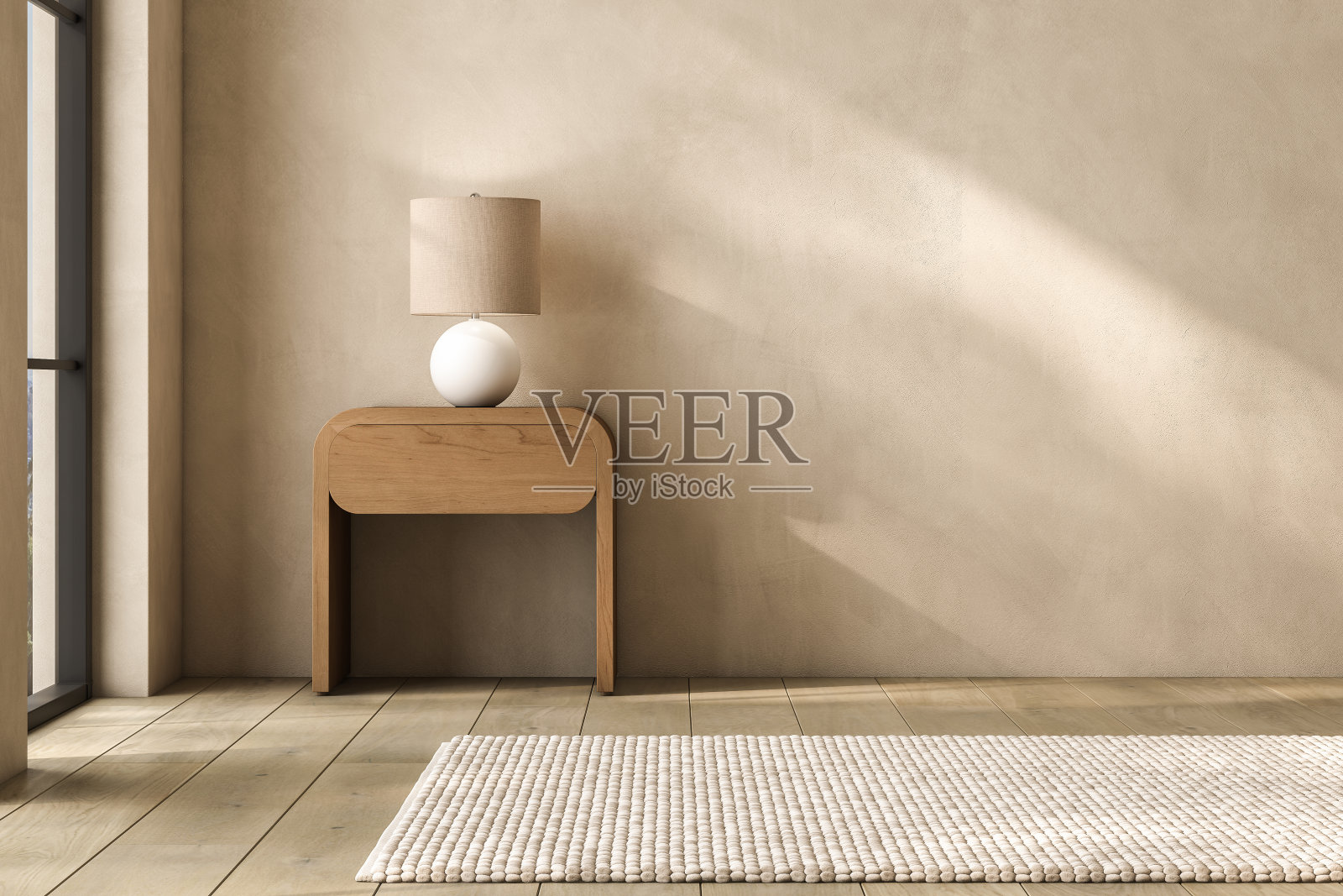 空客厅与米色色调的墙壁照片摄影图片